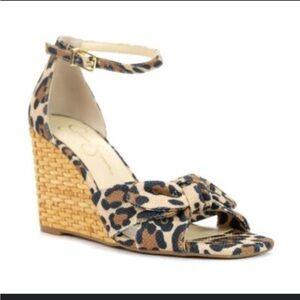 Jessica Simpson Delirah Leopard Print Straw Wedge Sandals Size 7.5 NWOB